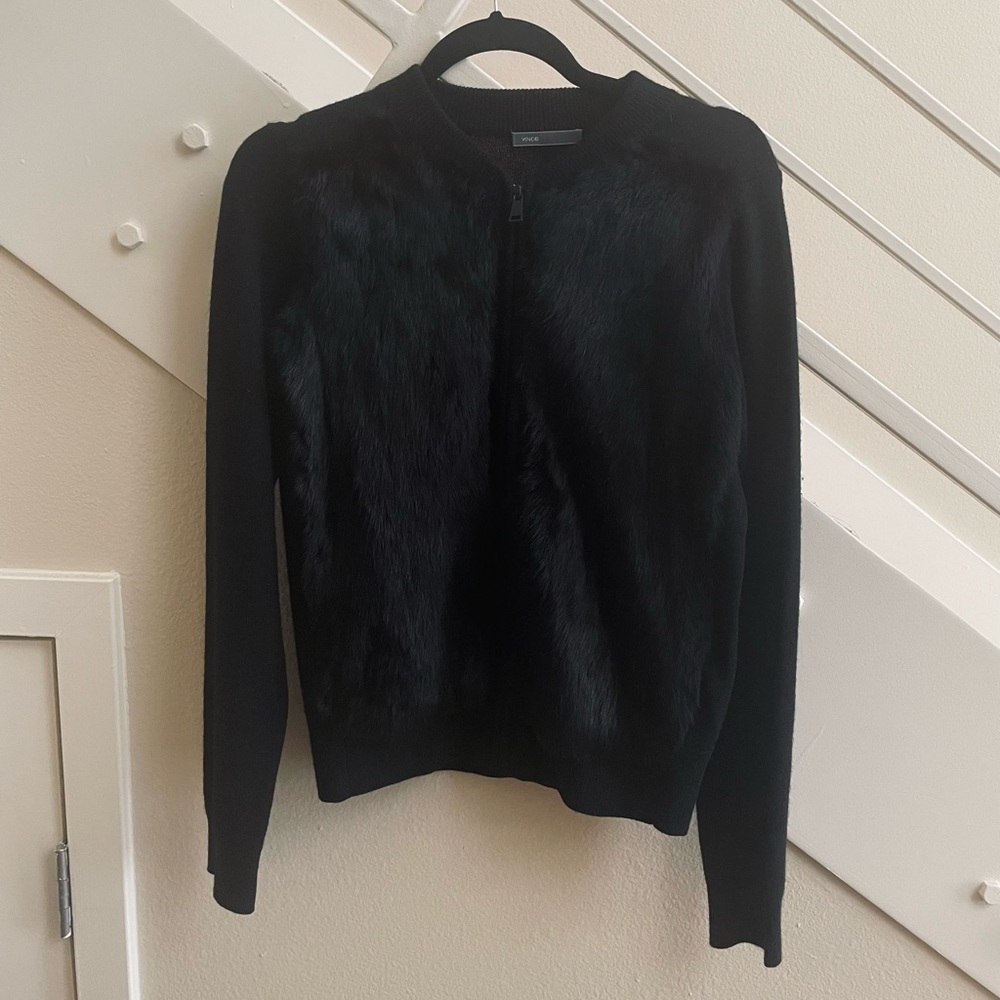 Fur front zip up sweater